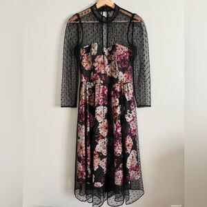 Eliza J Illusion Midi Dress Floral‎ Mesh Sz 4
